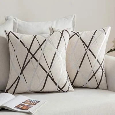  Pack of 2 Decorative Throw Pillow Covers Woven Textured 18 x 18-Inch Beige - Image 1 of 4