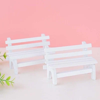  Miniature Micro Landscape Ornament Wooden White Double Garden Bench Porch Chair - Image 1 of 4