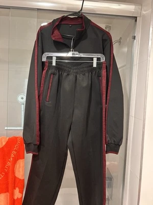 Chándal Unisex Cremallera Completa Chaqueta de Pista y Pantalones de Pista Negro y Borgoña L Foto 1 de 4