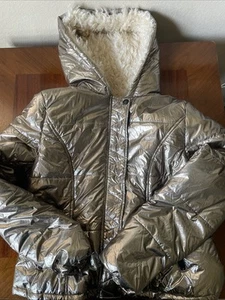 Abrigo/Chaqueta de Invierno LA Coalition Metálico Dorado Puffer Forrado de Vellón Capucha de Piel XL - Imagen 1 de 18