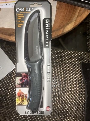 Camillus 9.5" Titanium Bonded Drop Point Hunter Fixed Blade Knife w/ Sheath - Image 1 of 2