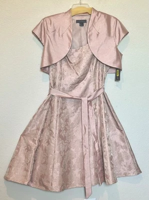 Jessica Howard Dress Womens 2 Pieces 14 Pink Fit & Flare Belted, Beaded, Jacket - Image 1 of 4