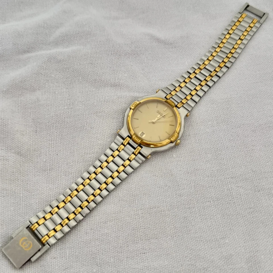 Gucci 9000 M Men's Vintage Watch Two Tone Gold Silver Stainless Steel Gold Dial - image 1 of 4