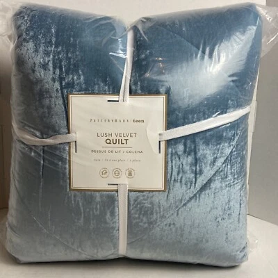 Pottery Barn Teen Lush Velvet Quilt Slate Teal Blue Twin / Twin XL NEW - Image 1 of 4