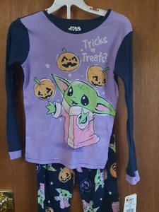 Star Wars "Tricks Or Treats?" Snug Fit Halloween Pajama Set Girls' Size 8 yoda - Picture 1 of 4