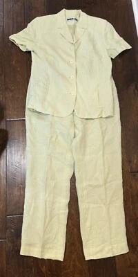 Conjunto de pantalones de manga corta Amanda Smith 2 piezas traje pantalón de lino verde talla 12 Foto 1 de 4