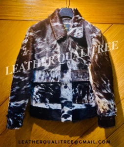 Women Cowhide Hair-On Leather Jacket Natural Cow Skin Fur Jacket Gift For Her - Picture 1 of 8