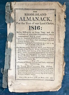 THE RHODE ISLAND ALMANACK 1816 - Image 1 of 4