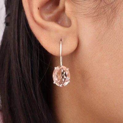 Peach Tourmaline Gemstone 925 Sterling Silver Handmade Drop/Dangle Earrings1.05" - Image 1 of 4