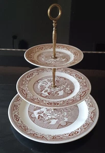 Vintage Brown Willow Ware Royal China 3 Tier Plate Server - Picture 1 of 7