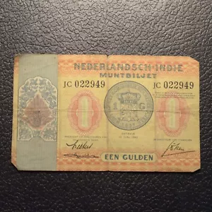 1940 Netherland Indie Een Gulden Circulated Note - Picture 1 of 4