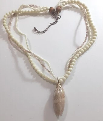 Sea Shell Pendant Lucite Beaded Necklace 2*18 To 22 - Image 1 of 4