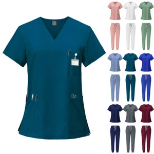NiaaHinn Unisex Medical Scrub Set Nurse Uniform Suit- V-Neck 3-Pocket-Top Jogger - Picture 1 of 93