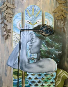 Arte Surrealista Galaxia Cisne Mindfulness Mujer Fuerte Art Nouveau Impresión ACEO 1 de 10 - Imagen 1 de 1