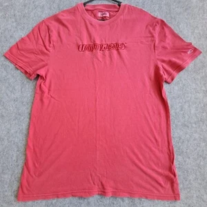 Tommy Jeans Shirt Mens Large Red Spellout Cotton Short Sleeve Casual Tee - Picture 1 of 12