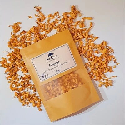 MOGO FARM ORGANICS 50g Cordyceps Militaris Mushroom - 100% Whole Dried Fruiting Body Only - Organic