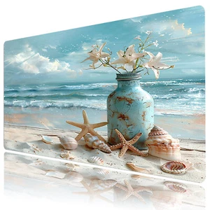 Blue Ocean Beach Mouse Pad White Floral Desk Mat for Keyboard and Mouse Desk Pad - Picture 1 of 6