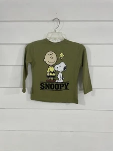 New ZARA Green Snoopy Peanuts Long Sleeve T-Shirt Size Baby 18 24 Months 1182K - Picture 1 of 11