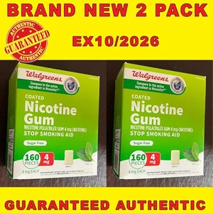 Walgreens Nicotine Gum 4mg Coated Mint Flavor 160 Pcs EX10/2026 SEALED NEW 2PK - Picture 1 of 1