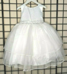 NWT NEW Donita White Satin/Silver Party Dress 6/7Y Flower Girl Pageant Easter - Picture 1 of 12