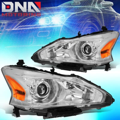 FOR 2013-2015 NISSAN ALTIMA SEDAN PAIR PROJECTOR HEADLIGHT LAMP SET CHROME/AMBER - Image 1 of 4