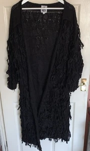 The Ragged Priest Black Shaggy Knit Maxi Cardigan Open Pockets UK L (Oversized) - Picture 1 of 22