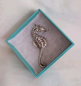 Vintage BEAU Sterlingsilber SEEPFERDCHEN Anstecknadel Brosche realistisch 3D Sea Life in Box - Bild 1 von 10