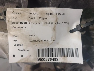 Used Engine Assembly fits: 2015 Jeep Grand cherokee 5.7L VIN T 8th digi Foto 1 de 4