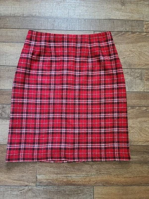 J.G. GANCHO ~ Falda De Colección Roja a Cuadros Mezcla de Lana Forrada Hasta la Rodilla ~ 12 EE. UU. Foto 1 de 4