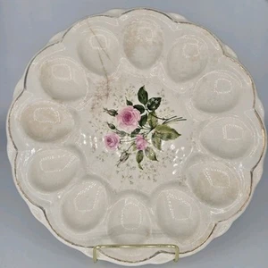 Vintage Rose Egg Plate USA Gold Edge Trim Cannonburg American Rose 9" - Picture 1 of 7