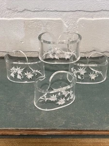Vintage Plexiglas Acryl geprägt geätzt Blume Serviettenring Halter klar - 4 Stck. - Bild 1 von 2
