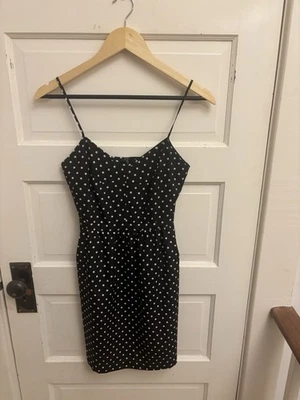 J.Crew 女式黑色圆点迷你连衣裙意大利面肩带衬里 00 码 — 第 1/4 张图片