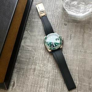 Correa de reloj Oysterflex de goma negra de 20 mm para relojes Rolex cierre de despliegue - Imagen 1 de 9