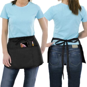 Short Money Apron With 3 Pockets Professional Waiter Waitress Server Pinny   - Picture 1 of 16