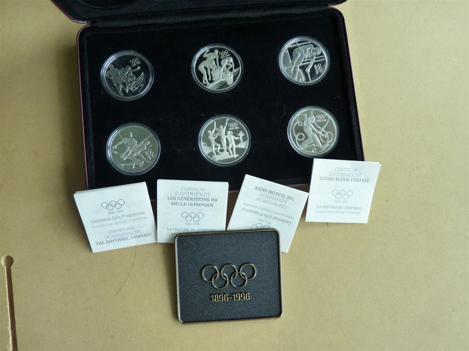 FRANCE ALBERTVILLE 1994 WINTER OLYMPIC GAME SET 6 COINS STERLING SILVER  - Image 1 of 4
