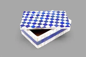 6" x 4" Marble Jewelry Ring Box Semi Precious Stones lapis Random Work Decor - Picture 1 of 4