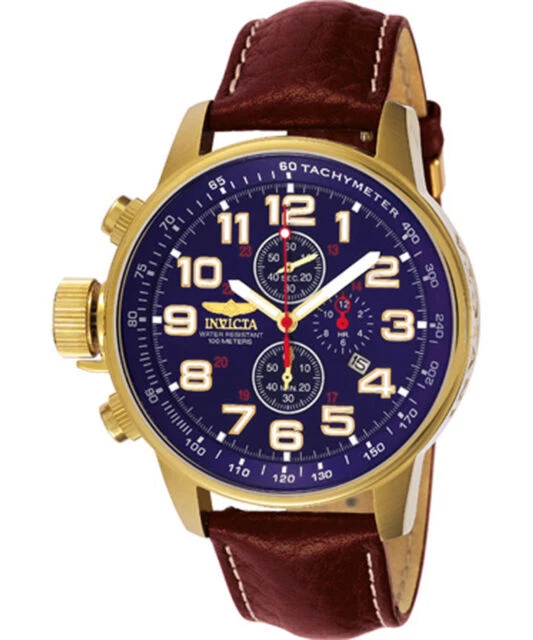 Invicta I-Force 46mm Yellow Gold Case with Brown Leather Band Men's Wristwatch