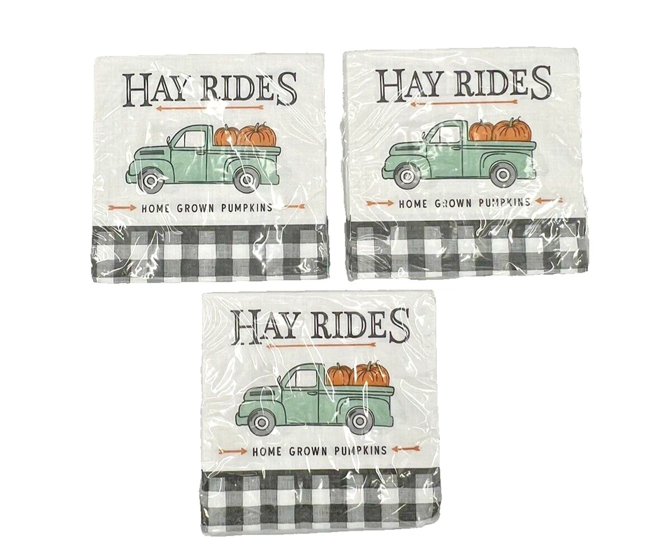 Servilletas de papel para almuerzo de otoño 6,5"" blanco negro calabaza camión Hayrides 2 capas 3 paquetes-16 quilates Foto 1 de 4