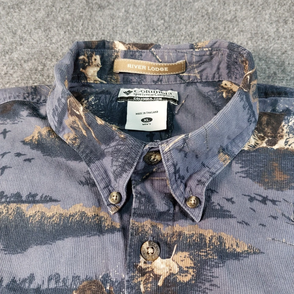 Camisa De Colección Columbia River Lodge Para Hombre XL Patrón Perro de Caza Botón Delantero Foto 1 de 4