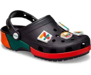 NUOVO zoccolo classico Crocs X 7-Eleven con jibbitz nero arancione rosso taglia uomo 11-13 - Foto 1 di 5
