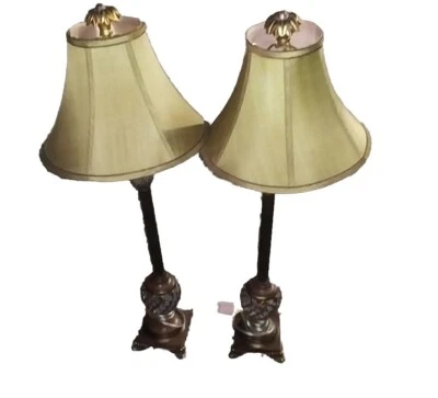 Par de lámparas de mesa grandes estilo piña decoración tropical 27" bronce dorado con tonos Foto 1 de 4