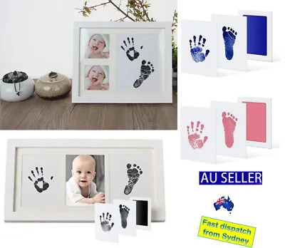 Baby Hand Footprint Photo Frame Kit Pet Safe Inkless Wipe Newborn Souvenir AU • 4.95$