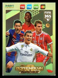 Fifa 365 Cards 2017 2018 - 1 - INVINCIBLE - Rare Adrenalyn Messi Ronaldo - Picture 1 of 2