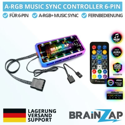 BRAINZAP A-RGB RGB 5V/6PIN Controller Lüfter Fan Music Aura Asus Asrock Coolmoon - Bild 1 von 4
