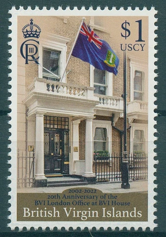 BVI 2022 MNH Architecture Stamps London Office BVI House 20th Anniv Flags 1v Set Cover
