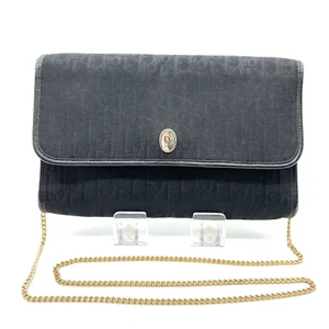 Auth Christian Dior Trotter Pattern Black Cluch Chain Shoulder Bag SK040438 - Picture 1 of 19