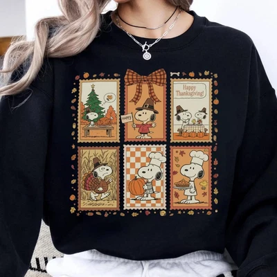 Snoopy Happy Thanksgiving Shirt Cute Fall Sweatshirt Peanuts Cartoon Cotton Tee - Image 1 of 4