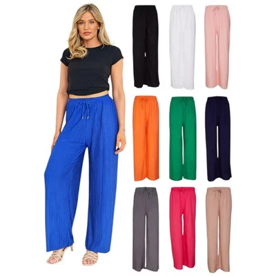 Palazzo Trousers Ladies Womens Harem Plain Colour Wide Loose Baggy Spring Summer - Image 1 of 4