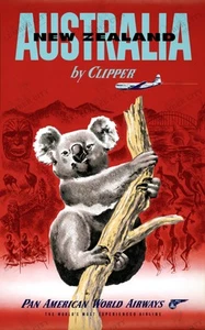 Póster de viaje vintage 1953 Australia Nueva Zelanda Pan Am Clipper arte impreso - Imagen 1 de 6