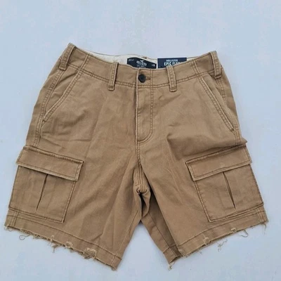 Hollister Mens Epic Flex 9” Cargo Shorts Khaki SZ 28 Distressed NWT Preppy  - Image 1 of 4